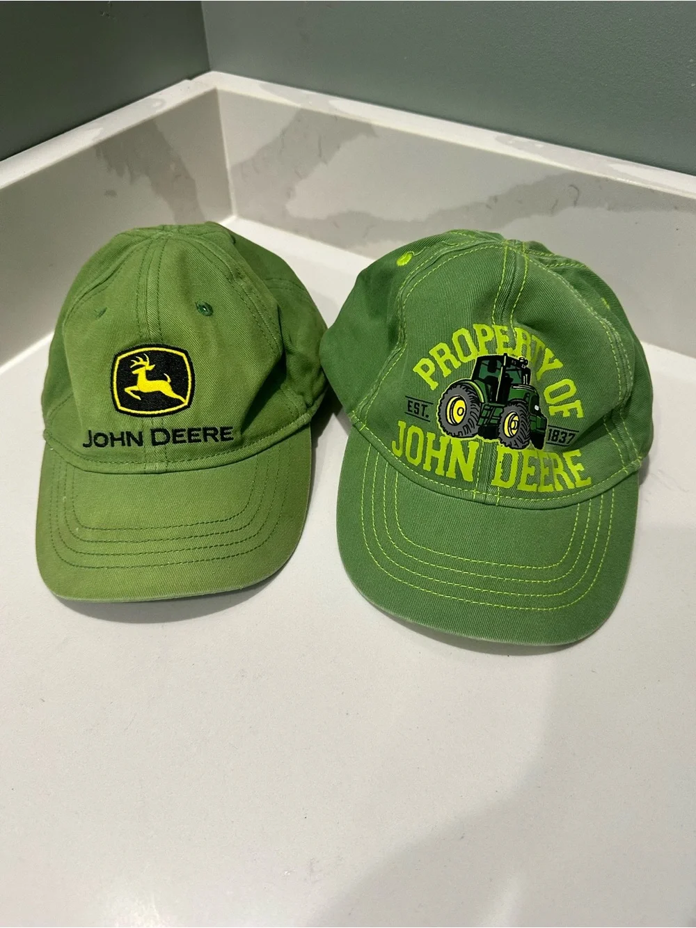 Set Of 2 John Deere Hat Cap Green Youth Toddler One Size